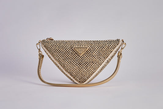 Prada Triangle Satin Mini - Bag with Crystals - Gold