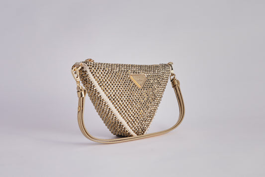 Prada Triangle Satin Mini - Bag with Crystals - Gold