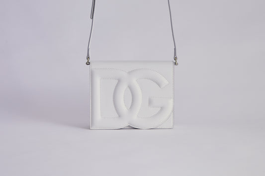 Calfskin DG Logo Crossbody Bag - White