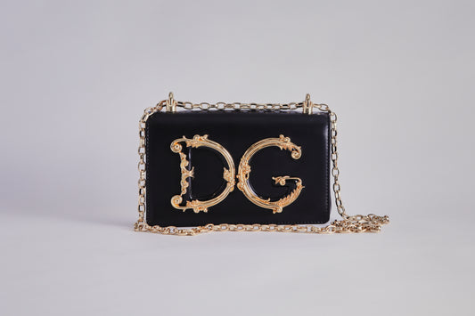 Nappa Leather DG Girls Shoulder Bag- Black