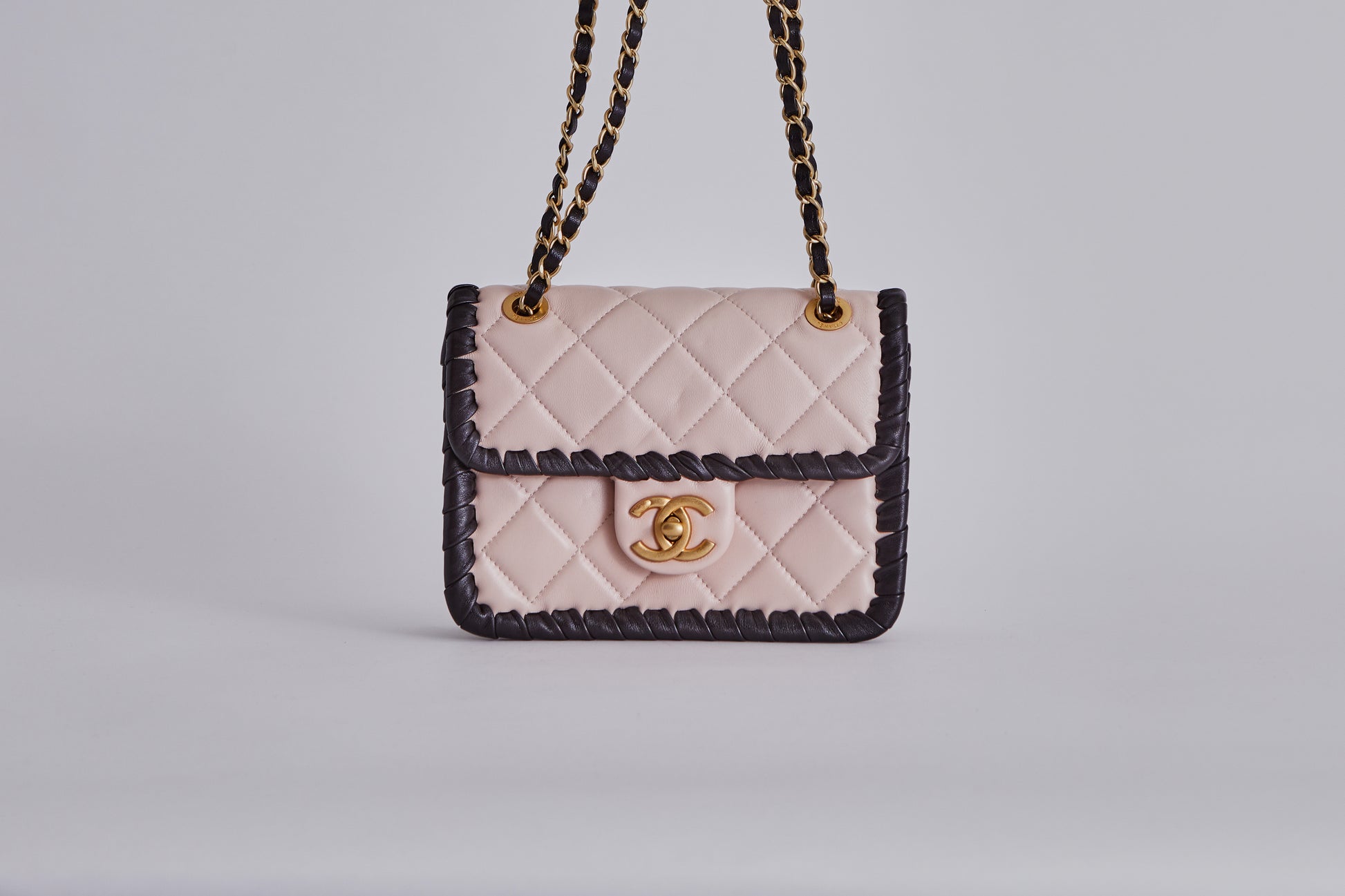 Chanel Pink and Black Quilted Lambskin Mini Flap Bag